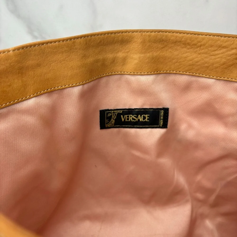 Versace Medusa Pink Leather And Canvas 2 Side Handle Tote/ Bag